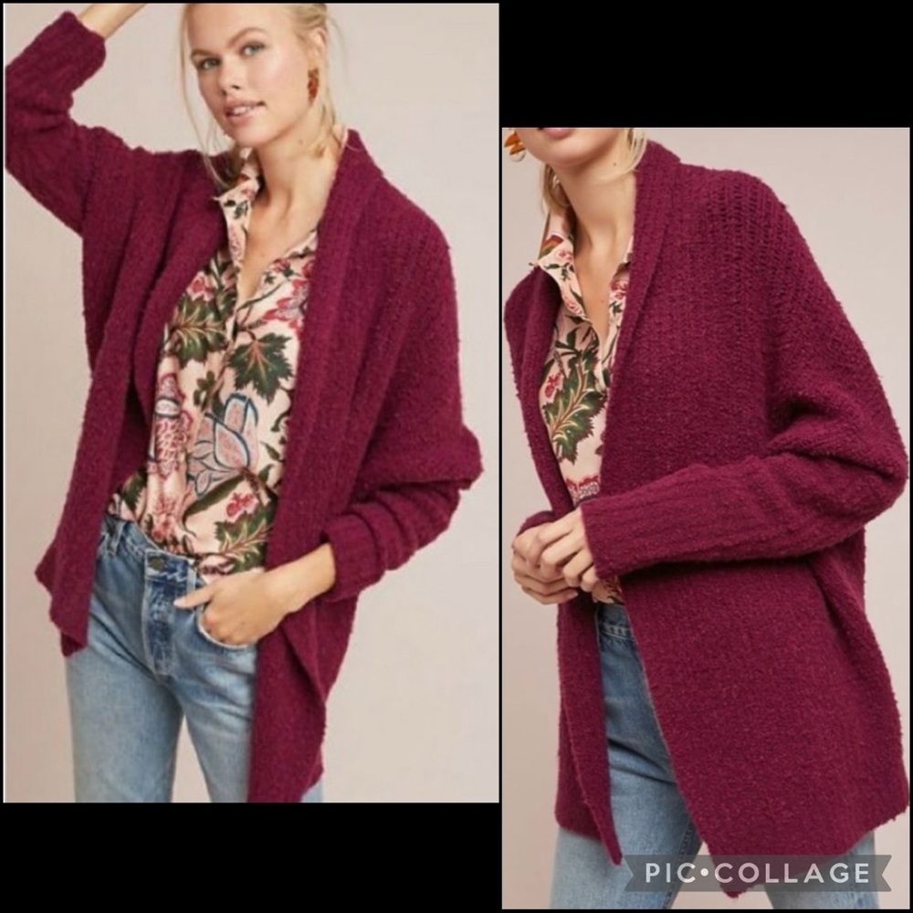 Anthro Sleeping on Snow Burgundy Wine Wool Alpaca Knit Cocoon Cardigan Sweater